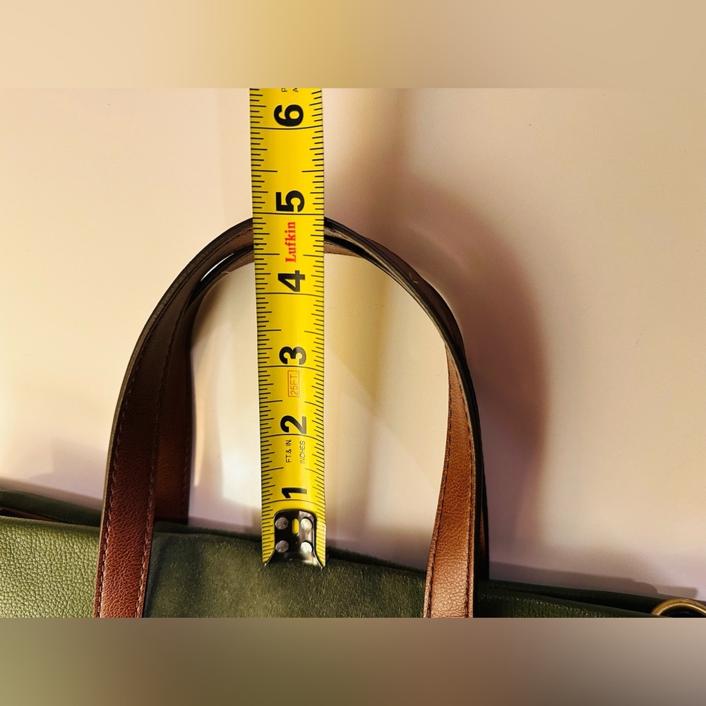 Fossil Leather Suede Green Tote Handbag Green Brown Handles Work Travel Safari - Picture 8 of 16